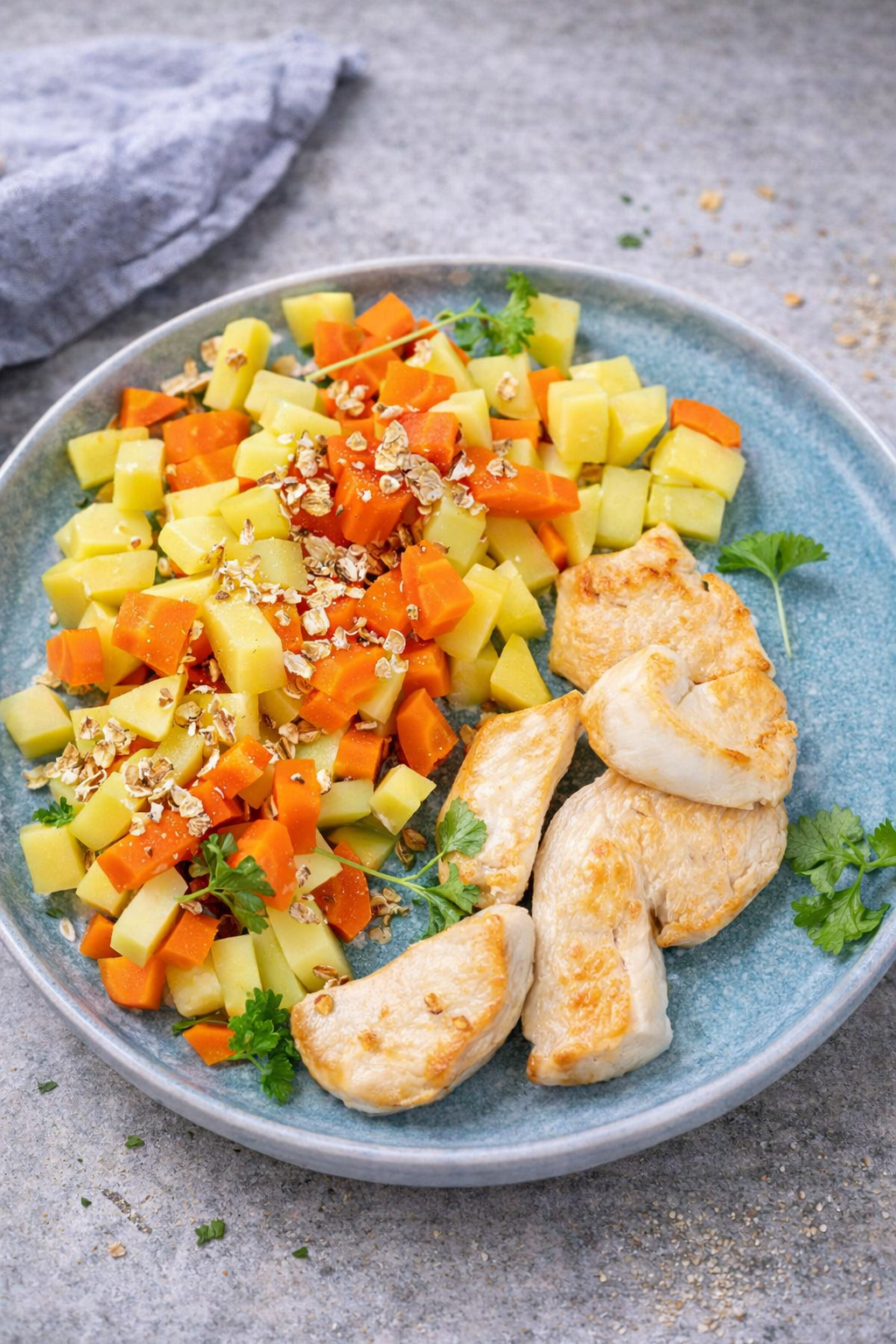 Kartoffel-Möhren-Gemüse mit Hähnchenfleisch