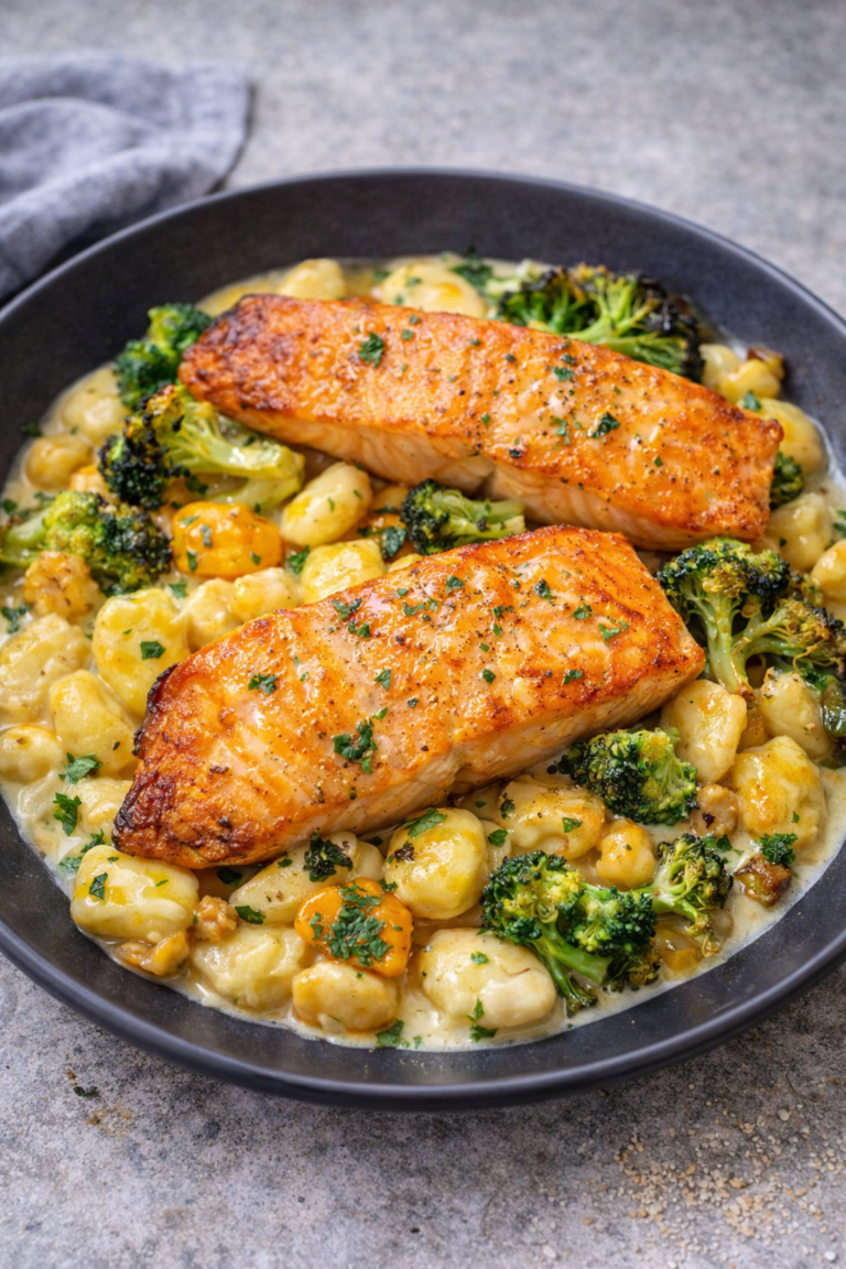 Lachs mit Gnocci und Brokkoli