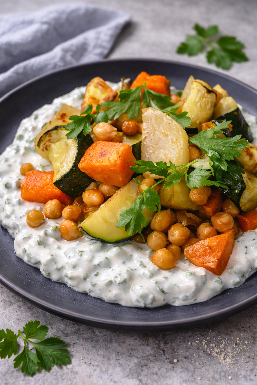 Ofengemüse mit Kräuter-Dip