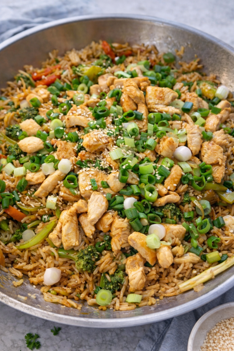 Schnelle Reispfanne mit Hähnchen & Gemüse